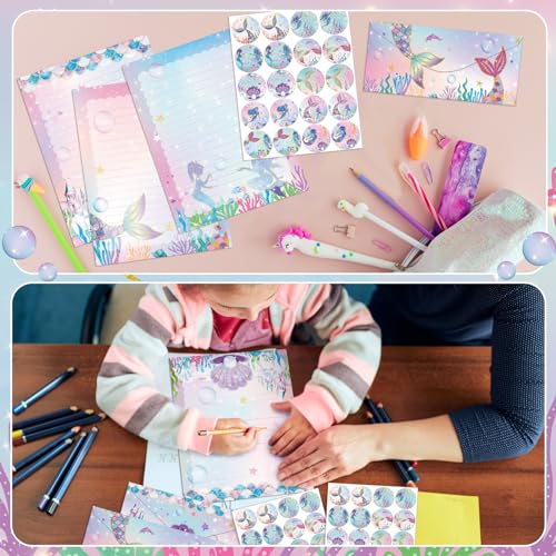 TaoBary 160 Pcs Mermaid Stationery Paper and Envelopes Set, 8.5 x 11'' - size: 8.5 x 11 Inch, style: Mermaid