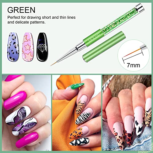 SAVILAND 6pcs Nail Art Brushes Diamond Rhinestone Handle for Fine Lines - color: B-Multicolor