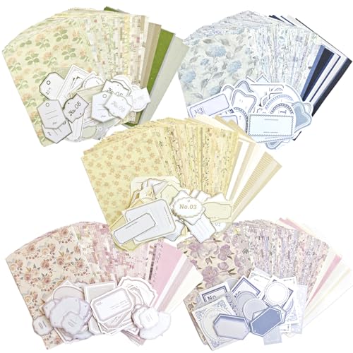 500 Sheet Multiple materials Scrapbook Paper Set, 5 Packs Decorative Paper，for Letter Writing，Scrapbook paper，Junk Journal Supplies，DIY Collage，Card Making Supplies，Collage Background - color: K