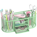 SUPEASY Mesh Desk Organizer, Pen Holder for Desk with 2 Drawers, MintGreen - color: Mint Green