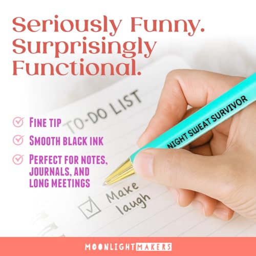 Moonlight Makers Set of 5 Ballpoint Pens Black Ink, Hotter Than Ever, Funny - color: Hotter Than Ever (Menopause)