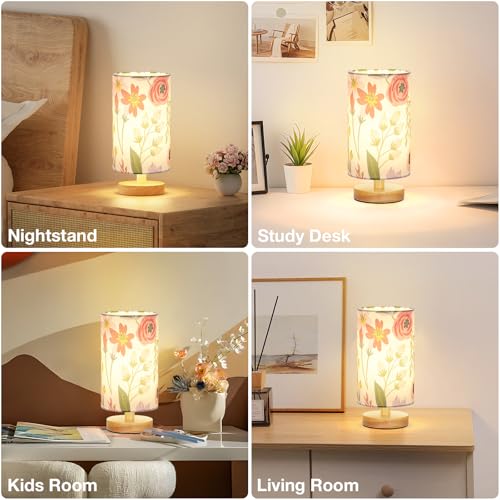 Fenmzee Small Table Lamps (Floral White Shade, 9" Inline Control) - color: Floral White Shade