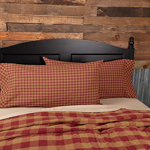 VHC Brands Burgundy Check Decorative Pattern Standard Cotton Pillow Case Set of 2, Setof2-21x30, Red - size: Standard