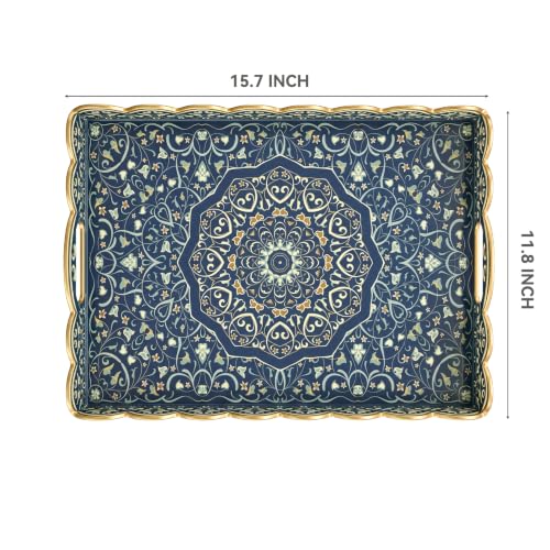 AGIOTA Coffee Table Trays for Living Room Serving Tray with Handles, Modern Large Tray for Ottoman Coffee Table - color: Wave-blue Palace