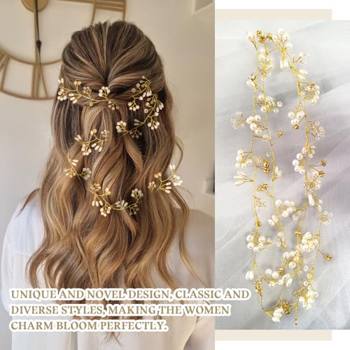 Sliver Brides Hair Vine Headband Head Pieces for Women - color: Gold