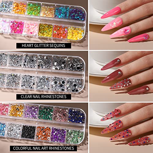 FANDAMEI Nail Art Brush, Nail Design Tools Kit with Nail Art Brushes, Nail Dotting Tools,Fine Glitter,Nail Butterfly, Nail Heart Sequins, Foil Flakes, Nail Art Rhinestones, Nail Art Decoration Kit. - color: B-Black