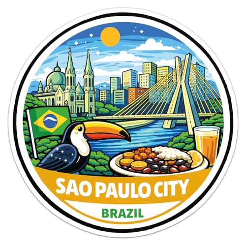 Cartoon Style Brazil Sao Paulo City Sticker - Waterproof Outdoor Vinyl Decal, 5 Inch - color: Cartoon Style Brazil Sao Paulo City, size: 5'' longer side