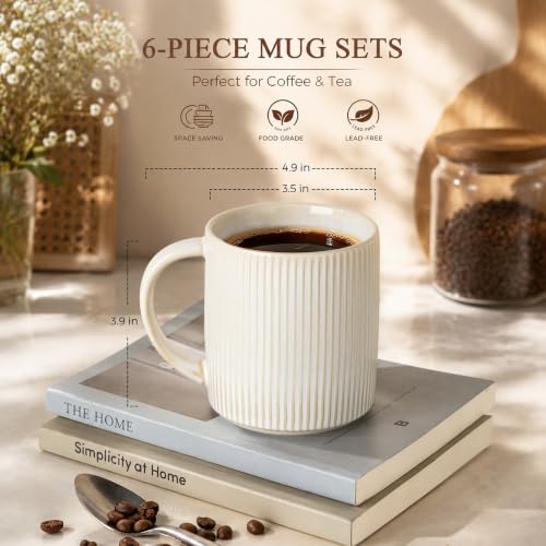 theterra Ceramic Coffee Mugs Set of 4, 14.2 oz Coffee Cups with Handle - color: Reactive White, size: 14 OZ (Set of 4)