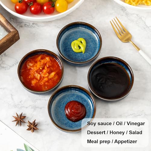 Dipping Bowls Set of 4, 2462°F High-Fired Reactive Glaze Ceramic Small Bowls for Dips,Olive Oil & Sauce,Elevates Table Setting,Idea for BBQ,Afternoon Tea,Entertaining,Housewarming & Holiday Gifts - color: Flambe Blue