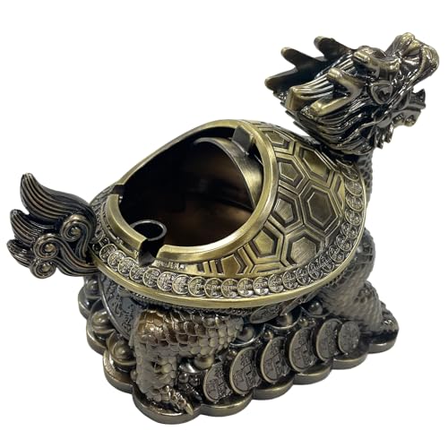 Briskfeel Feng Shui Dragon Turtle Multi Functional Metal Statue Wealth Prosperity Sculpture for Living Room Office Desk Feng Shui Art Best Housewarming Congratulatory GIF (D2 Brass) - color: D2 Brass