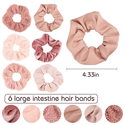 Scrunchies for Women Girls 6Pcs Large Velvet Scrunchies for Long Thick Hair Ultra Textured Soft Cotton Scrunchy Hair Ties Pink Hair Bands No Damage Ropes Ponytail Holders Bulk Cute Hair Accessories - color: 6PCS Pink