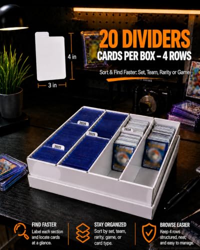 4 Row Toploader Trading Card Storage Box with Divider, Duty Double Wall Box - size: 3 piece 13in for Toploader