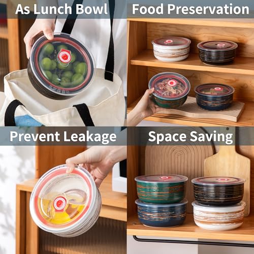 YUN TAO 23 OZ Ceramic Overnight Oats Containers with Airtight Lid, Microwave Safe Yogurt Food Storage Bowl for Oatmeal Soup Salad Ramen Meal Prep, Dishwasher Freezer Safe, Set of 4