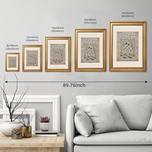 EQUEEN Vintage Botanical Bird Poster Wall Art Floral Bamboo Garden Canvas Print Traditional Nature Wall Decor For Living Room Bedroom Office20x30inch Golden frame - color: style-3, size: 20"L x 30"W