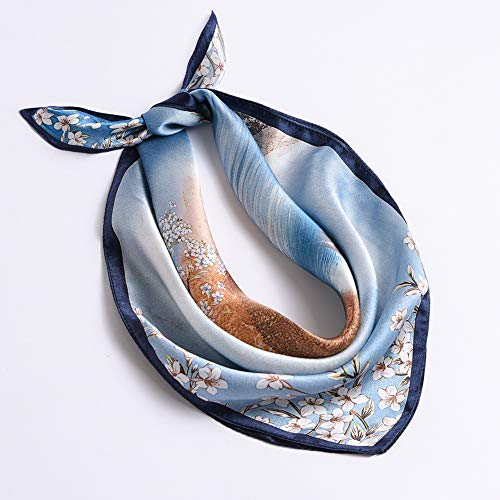 ANDANTINO 100% Mulberry Silk Scarf -21” Square Neckerchief with Gift Packed - color: Flower&tree