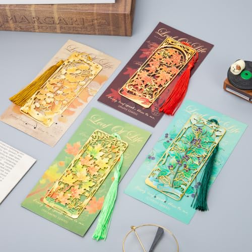 4 Pieces of deciduous Metal Bookmarks, Very Suitable for Female Readers (BKM-069-F4) - color: Deciduous Series