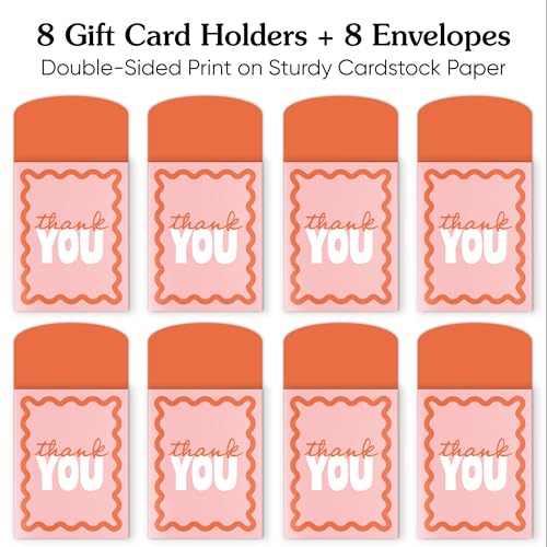 Big Dot of Happiness Pink and Orange Wavy Thank You Gift Card Holders with Envelopes, Cash Money Holders and Gift Card Sleeves, Retro Stationery Nifty Gifty Pack - Set of 8 - color: Pink and Orange