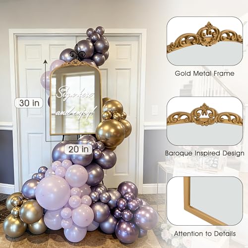 1 Set Vintage Gold 20x30 Arched Antique Baroque Tabletop Wall Mirror - size: 30"L x 20"W