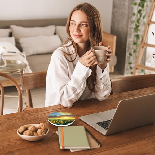 Drinks Coasters Set of 4, Sunflower Round 4" Cup Coasters, Absorbent Ceramic Stone Coasters with Cork Base, Cute Coasters for Table Home Décor, Ideal Gifts for Women Men - color: Sunflower