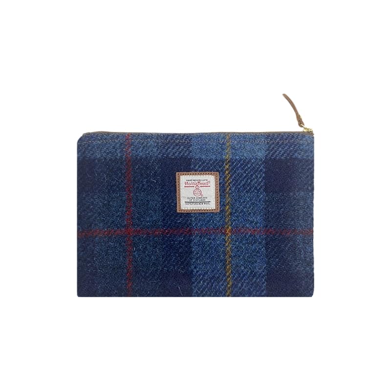 Harris Tweed Coin Purse Handmade Lipstick Bag Vintage British Portable Credit Card ID Wallet with YKK Zipper for Women men (Dark Blue, Medium) - color: Dark Blue, size: Medium
