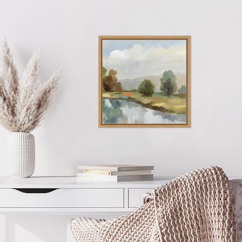 Amanti Art Framed Canvas Wall Art 16x16 River and Clouds III by Silvia Vassileva, Framed Wall Art Canvas, Landscapes Artwork, Modern Decor, Small Poster Painting for Living Room, Bedroom, Bathroom, - color: Sylvie Natural, size: 16"L x 16"W