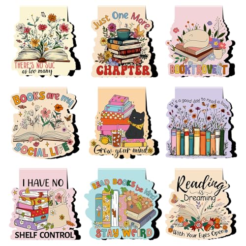 Wxiben Book Lover Magnetic Bookmark - 9Pcs Flower Book Mark Magnets Cute Cat Floral Bookmarks Magnetic Bookish Magnets Book Markers Page Clip Gifts for Women Teen Students Teacher Reading Office - style: Book Lover