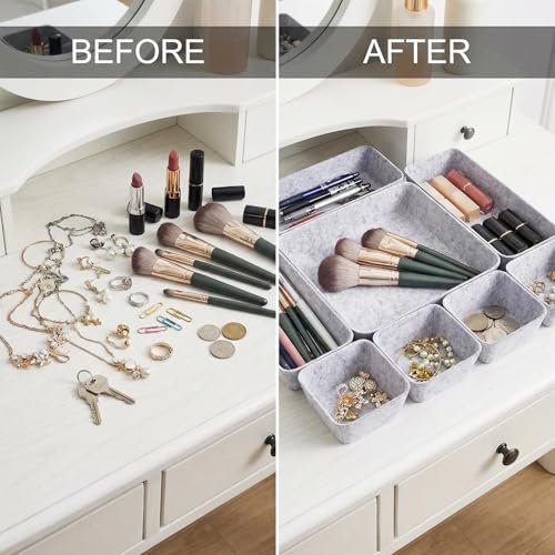 Felt Desk Drawer Organizer, 8pcs Shallow Storage Trays Bins, Office Accessories Box Inserts College Jewelry & Makeup Boxes Containers(Grey) - color: Grey