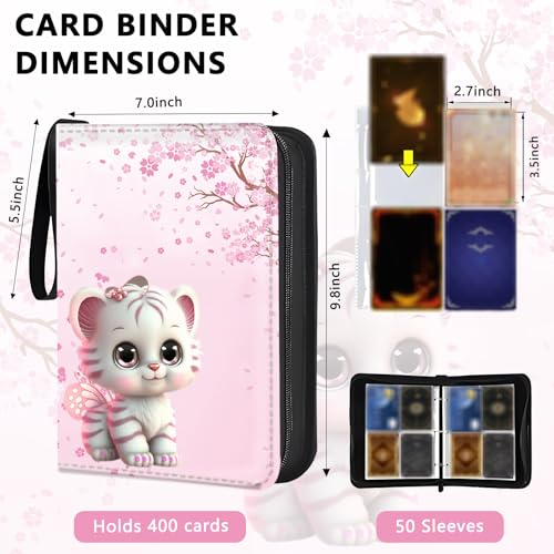 4 Pocket Trading Card Binder, Holds 400 Cards, Zipper Binder - color: Cute little tiger