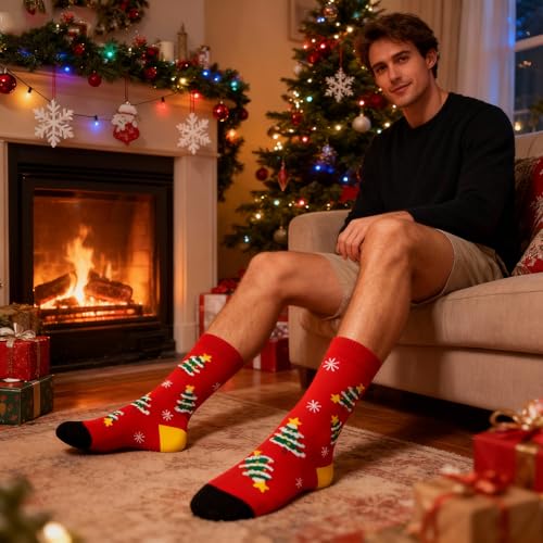 Colorful Funny Novelty Dress Socks for Men Women Teens Fathers Day Casual Fun Crazy Funky Graphic Crew Socks - color: 5 Pairs - Christmas Themed - Santa Claus & Christmas Tree & Gift & Snowman & Reindeer & Snowflake & Christmas Patterns Socks, size: 6-12