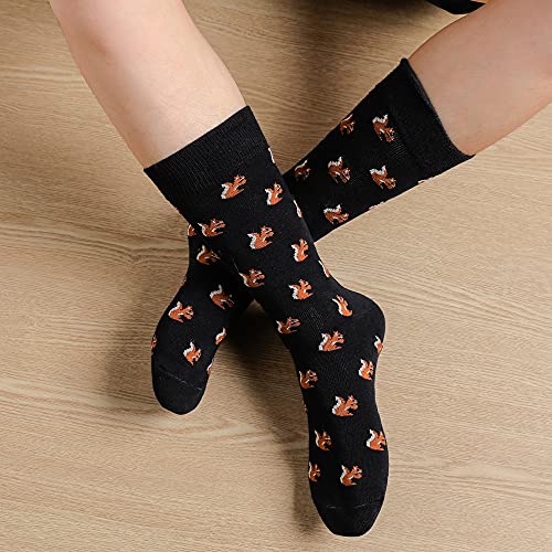 Mens Dress Socks, 5 Pair Combed Cotton Colorful Patterned Funny Crew Socks for Men Comfort - color: Squirrel