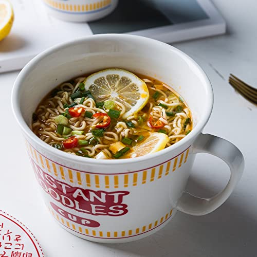 34 OZ Ceramic Bowl with Lid Instant Ramen Noodle Bowl Large Soup Bowl with Handle, Ramen Lovers Gift, Red - color: Red
