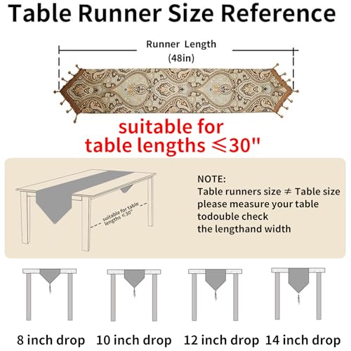 Luxury Vintage Design Table Runner 48 inches Long Embroidery Jacquard Fabric with Multi-Tassels Table Runners for Dining Room Dresser Wedding Holiday Party Fireplace Decorations (Coffee, 12X48inch) - color: Coffee, size: 12X48inch