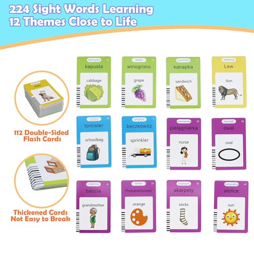 MAYAPHILOS 224 Sight Words Polish and English Talking Flash Cards - size: 224 Words Polish and English