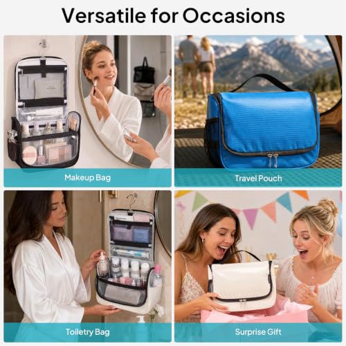 Travel Toiletry Bag for Women & Men, Waterproof Hanging Makeup Organizer - color: Blue