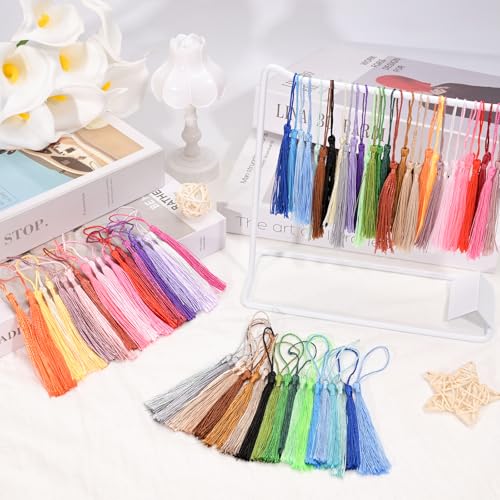 200pcs Bookmark Tassels Bulk 5 Inch Silky Soft Handmade Tassels for Crafts, DIY Jewelry Making, Gift Decorations, 33 Colors - color: Colorful