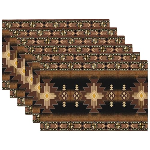 Aztec Southwest Placemats Rectangle Linen Table Placemet Set of 6 - color: Terracotta, size: Set of 6