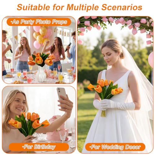 10 Stems 14 Inch Tulips Artificial Flowers Realistic Faux Flowers - color: Orange