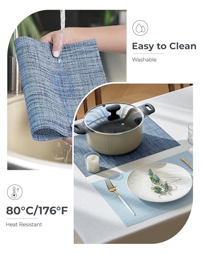 Leetaltree Deep Navy Woven Placemats Set of 6 - Heat Resistant Non-Slip Place mats for Dining Table, Washable Durable PVC Vinyl Woven Table Mats(Deep Navy, 6) - color: C1- Deep Navy, size: Set of 6