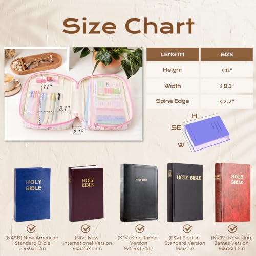 XKDOUS Bible Cover Case for Women Bible Bag Journaling Kit w/Study Supplies - color: Canvas Pink Patchwork, size: Large
