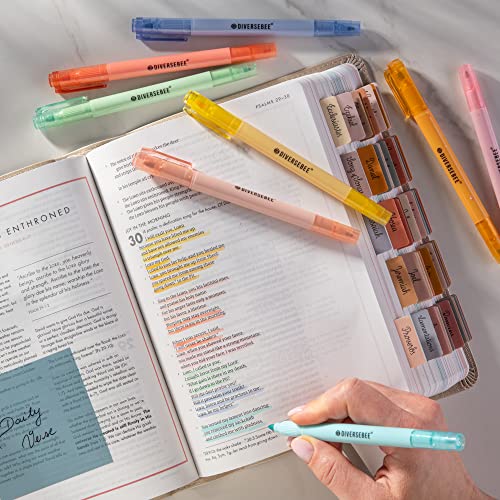 DIVERSEBEE Dual Tip Bible Highlighters and Pens No Bleed, 8 Pack Assorted Pastel Colors Quick Dry Highlighters Set, Cute Markers for Bible Study Journaling School Office Supplies and Accessories - color: Pastel