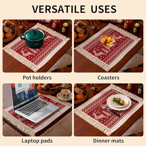 Christmas Placemats Set of 4, 14x18 Inch Heat Resistant Dinner Mats - color: Red Ml
