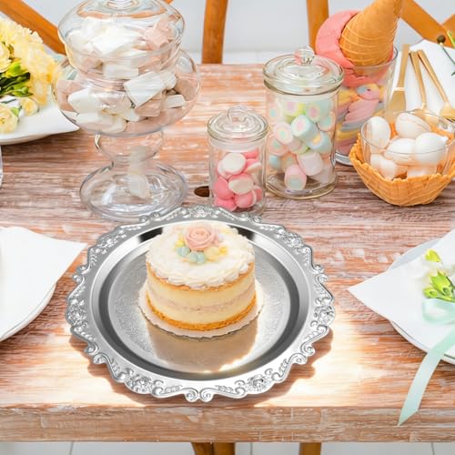 ABOOFAN Vintage Silver Dessert Tray Set of 2, 9.8Inch Round Metal Platter - size: 9.8"