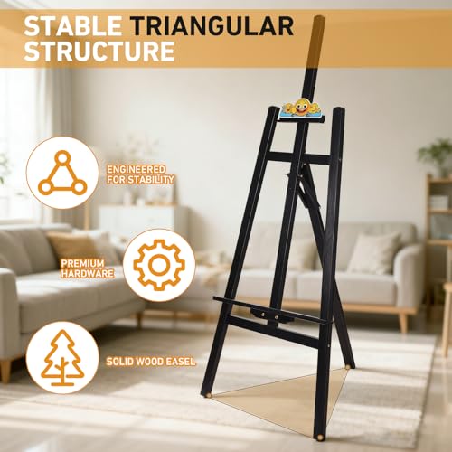Black Smiley Wooden Easel for Painting, Wedding Signs & Display - color: Black