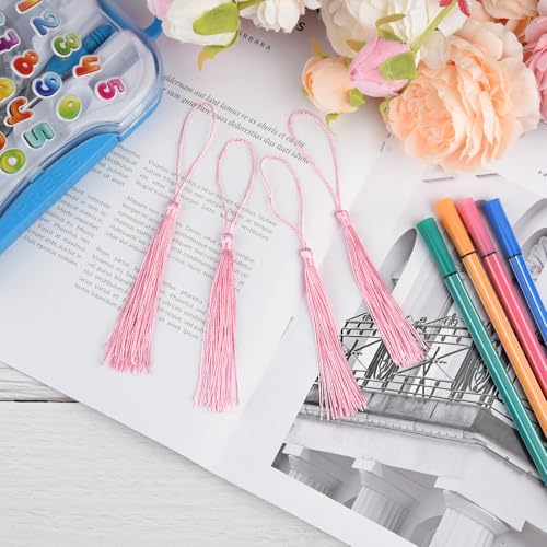 100 Pcs Bookmark Tassels Bulk Pink Soft Craft Silky Handmade Mini Tassels for Jewelry Making with Loops for DIY Craft Accessory Dress Decoration - color: Pink