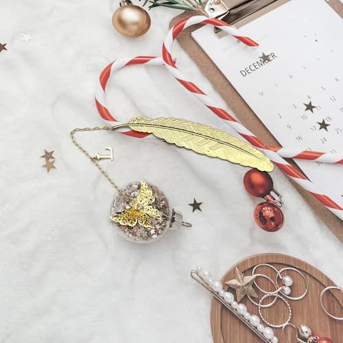 Initial Letter and Butterfly Charm Metal Feather Bookmark (Gold-L) - style: Gold-L