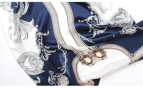 ANDANTINO 100% Silk Long Scarf-Women Large Oblong Shawls with Gift Packed - color: Navy&white -Phoenix Tail Fern