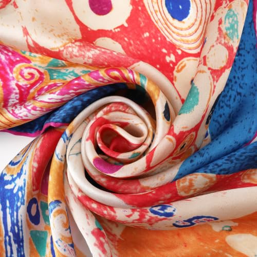 JWSilk Long Charmeuse Silk Scarf Classic Art Print - color: Hope By Klimt