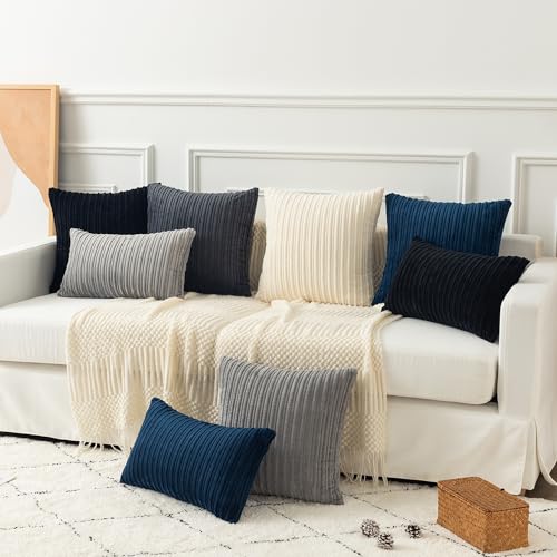 Kevin Textile Striped Corduroy 16”x16” Pillow Covers 2 Pack, Black - color: Black, size: 16" x 16" (Pack of 2)