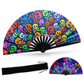 SYNTECSO Folding Hand Fan for Rave, UV Glow Clack Fan - color: Skulls