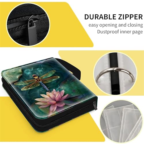 Card Binder 900 Pockets, 50 Sleeves Large Binder Trading Cards Holder 9 Pocket, Storage Organizer, Album Folder Case Protector Collector Gift Colourful Dragonfly Pink Lily Pads Resting - color: Colourful Dragonfly Pink Lily Pads Resting, size: 9 Pocket